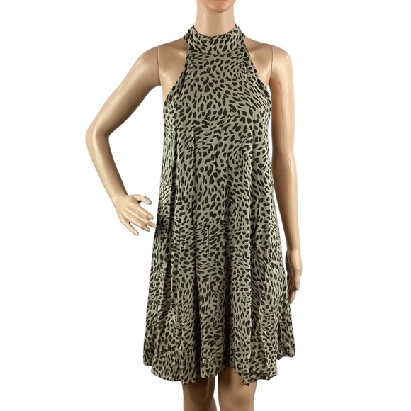 Cloth & Stone Anthropologie Green Animal Print Swing Mini Dress S - Picture 1 of 7